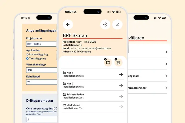 Garantera app med tre vyer